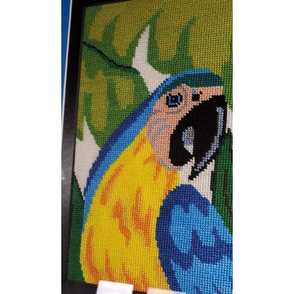 Beautiful Handmade Parrot Cross Stitch, Professionally Framed, 18" x 18" Frame - Picture 3 of 7